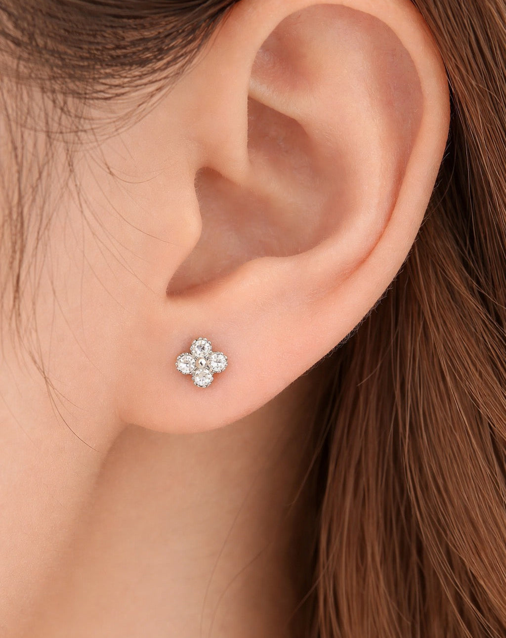 Silver Clover Studs